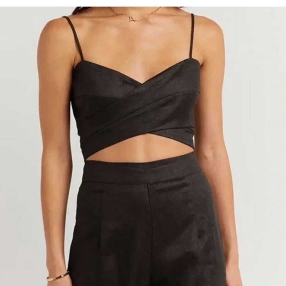 DISSH ZUMA BLACK LINEN WRAP CROP TOP I50